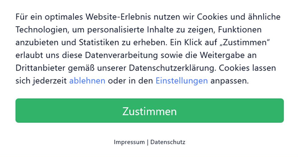 consent Banner Ablehn-Funktion im Text integriert