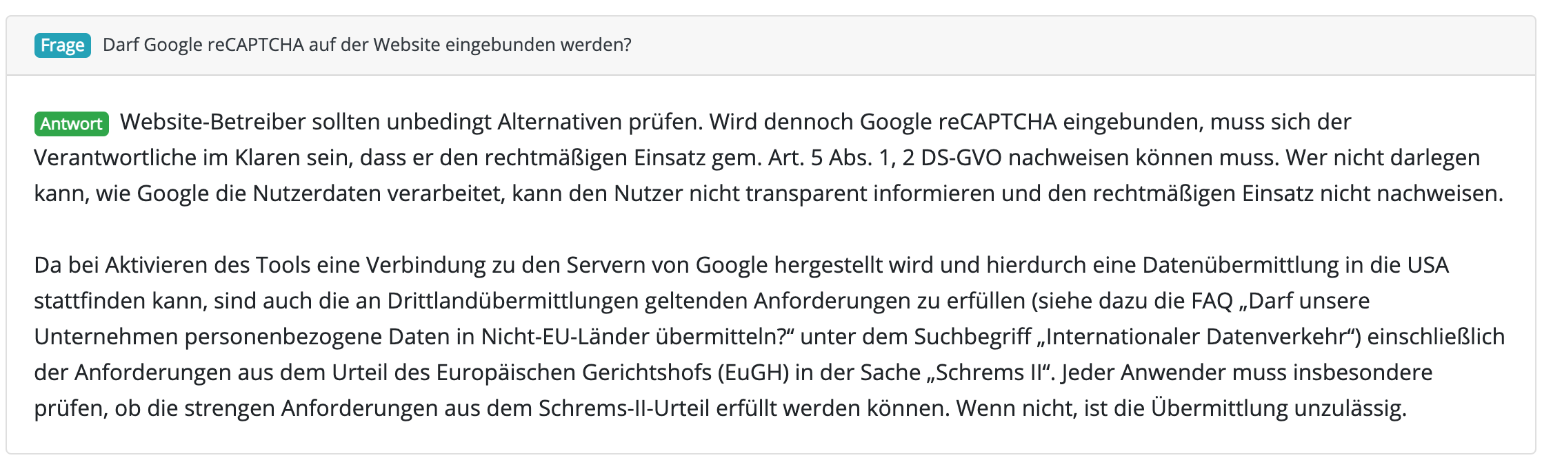 FAQ Datenschutzaufsicht Bayern zu Google recaptcha Google reCaptcha und Datenschutz