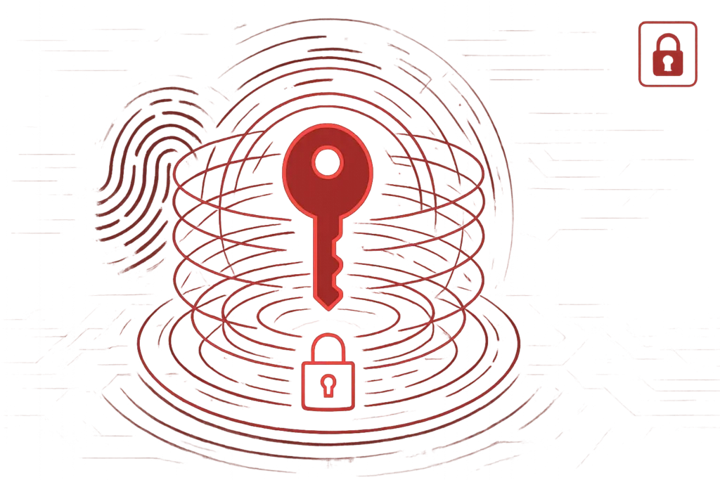 Grafik zeigt Schluessel und Schloss als Zeichen fuer Passwortschutz, Cybersicherheit und sichere Zugriffskontrolle