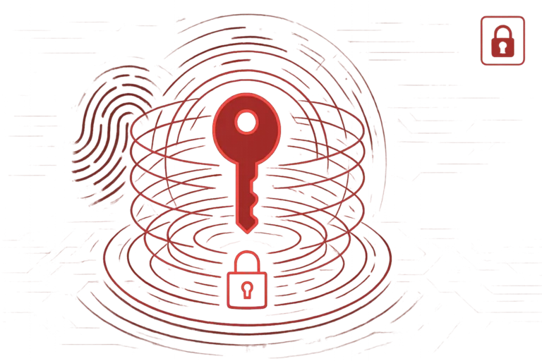 Grafik zeigt Schluessel und Schloss als Zeichen fuer Passwortschutz, Cybersicherheit und sichere Zugriffskontrolle