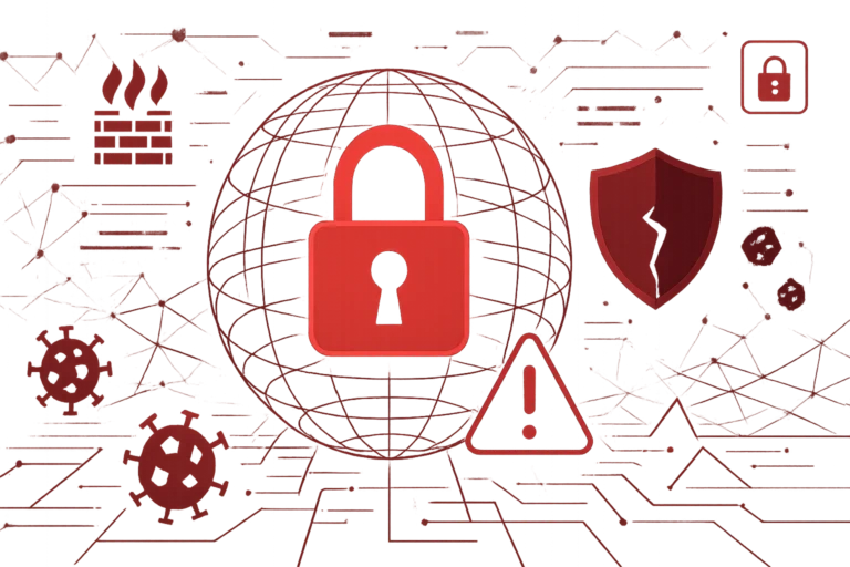 Digitale Darstellung mit Schloss und Schutzschild symbolisiert Abwehr von Cyberbedrohungen und Datenschutz