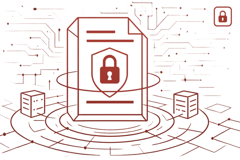 Illustration eines digitalen Dokuments mit Schloss-Symbol als Zeichen für Datensicherheit und verschlüsselte Serverkommunikation