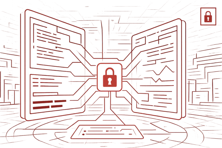 Symbolisches Sicherheitsmotiv mit rotem Schloss und Netzwerkverbindungen, steht für Datenschutz und digitale Sicherheit