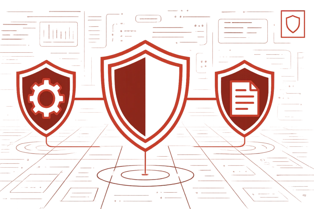 Comprehensive Security Management Illustration zeigt integrierte Cybersecurity-Strategie für Unternehmen
