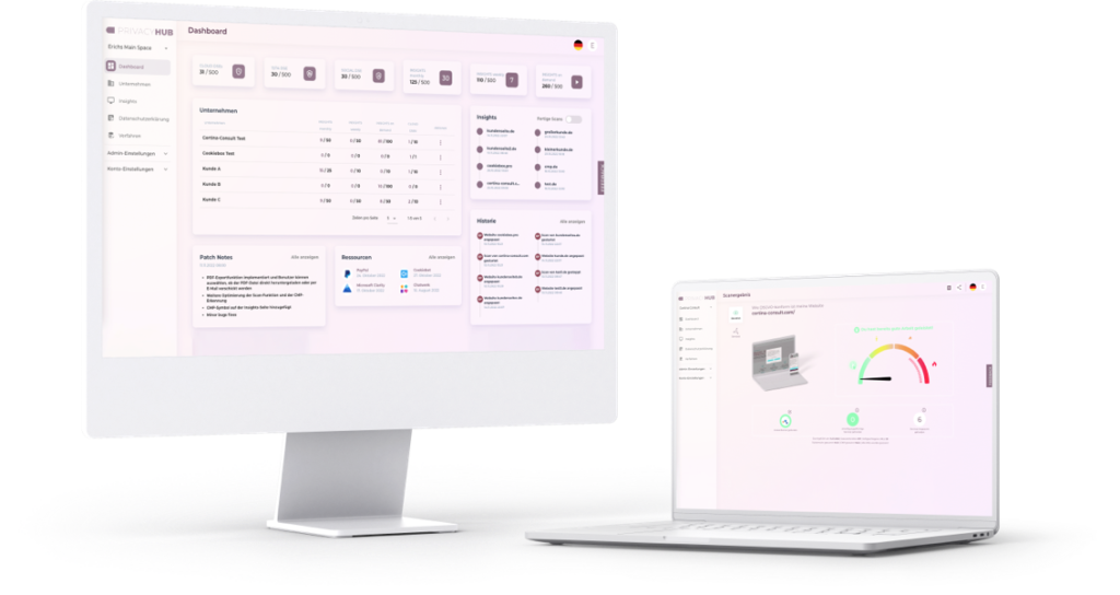 Privacy Hub Mockup zwei Bildschirme