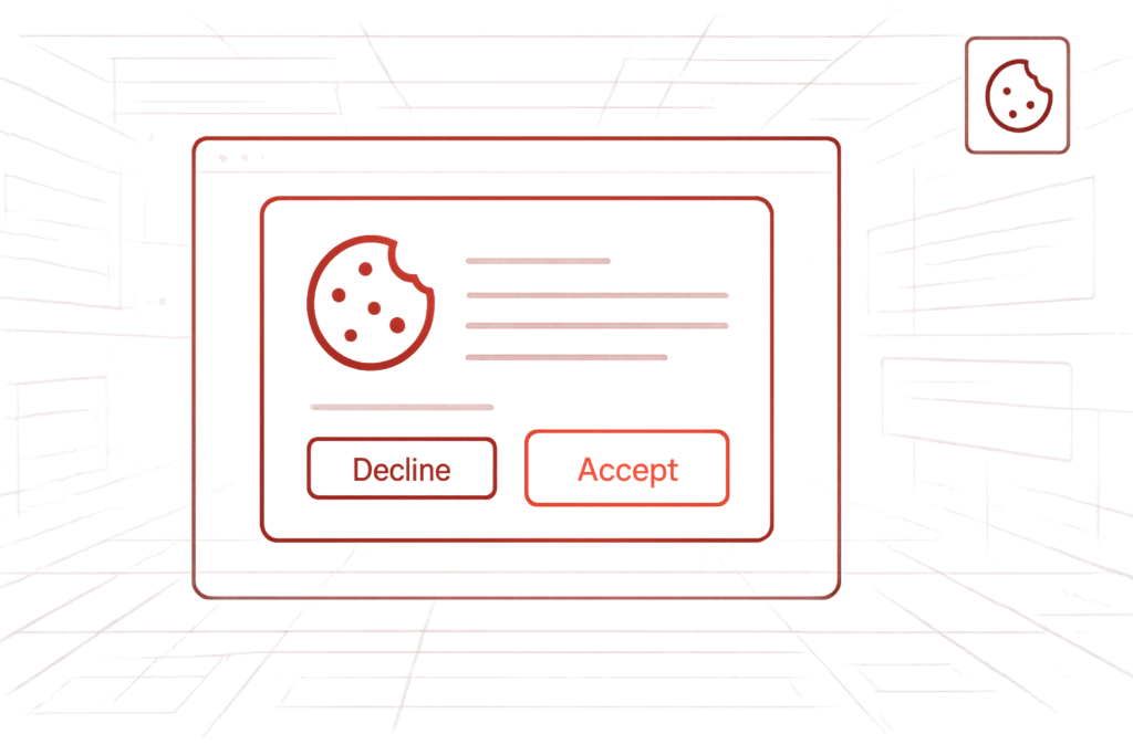 Grafik mit Cookie Symbol und Auswahlfeldern steht fuer Datenschutz und transparente Cookie Verwaltung auf Websites