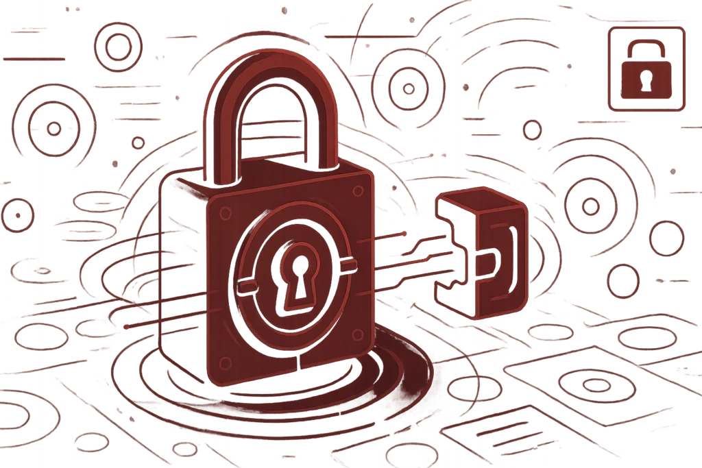 Isometrische Darstellung eines Sicherheitssymbols mit Schloss zur Visualisierung von Cybersecurity und Datenschutz