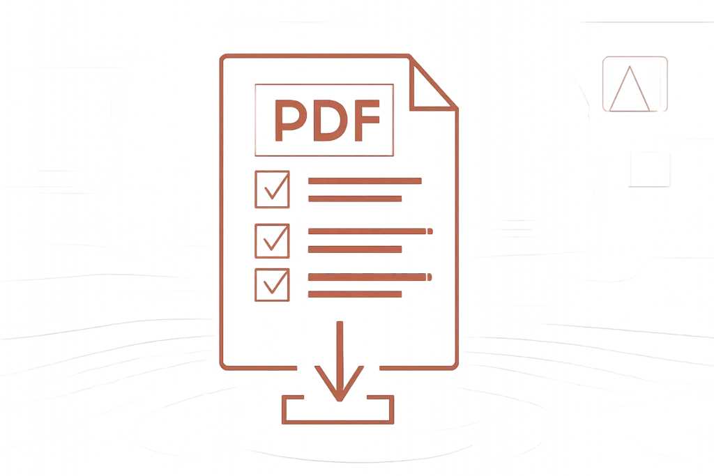 Grafik eines PDFs mit einer Checkliste und einem Download-Symbol darunter