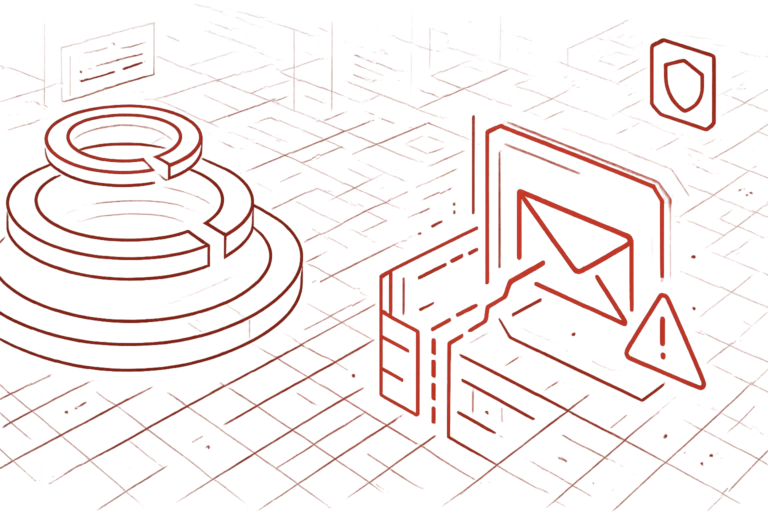 Minimalistisches Design mit E-Mail-, Warn- und Sicherheitssymbolen für Informationssicherheit und Phishing-Schutz