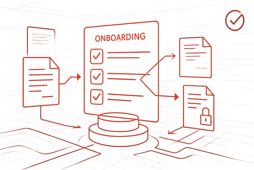 Abstrakte Grafik zur Automatisierung von Onboarding- und Dokumentenprozessen in einem digitalen System