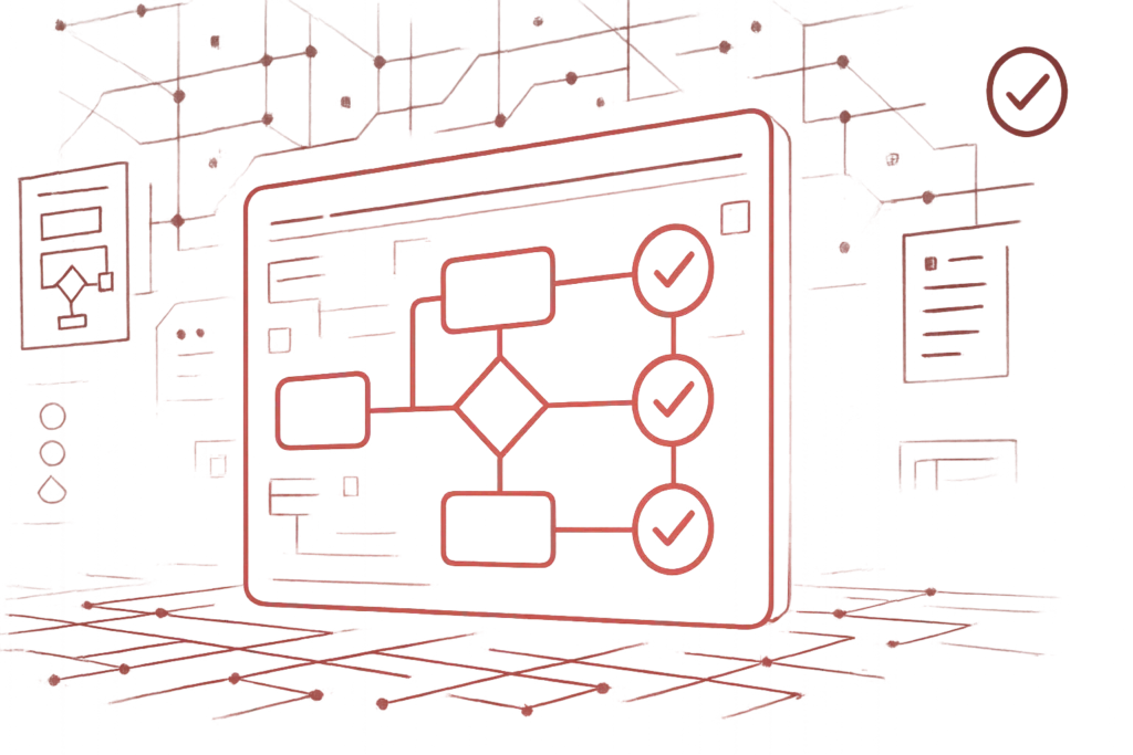 Grafische Darstellung eines Workflows mit Häkchensymbolen zur Visualisierung effizienter digitaler Prozesssteuerung