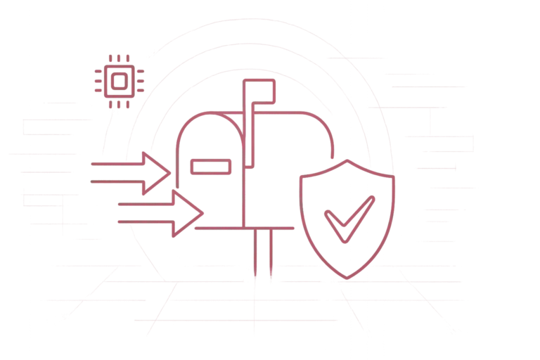 Vorhängeschloss mit eingehenden Zugriffsanfragen, Prozessor-Chip und Sicherheitsschild mit Häkchen