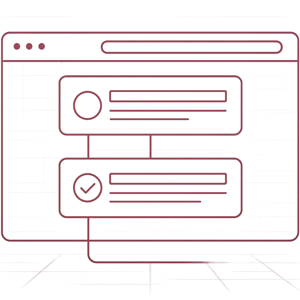 Browser-Interface mit zwei Aufgaben-Karten in Workflow-Ansicht, eine offen und eine mit Häkchen für erledigte DSMS-Prozesse
